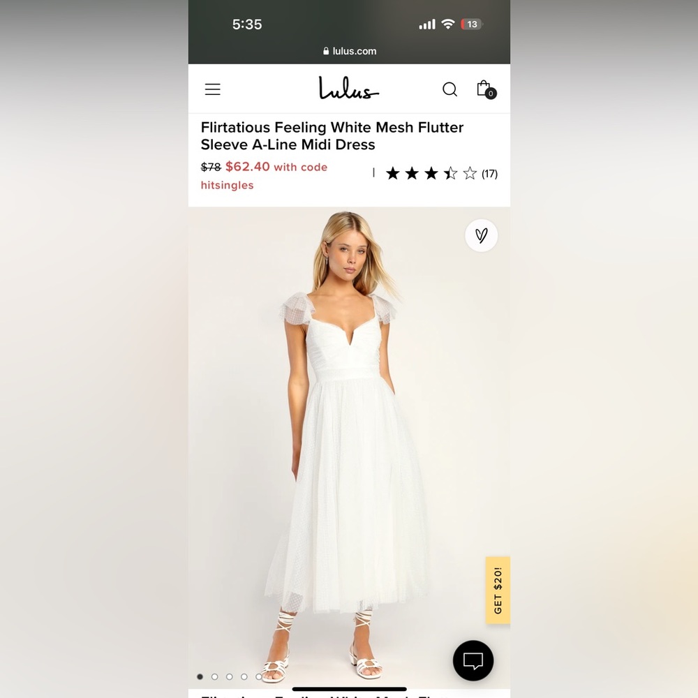 Lulus tulle & mesh Aline white dress, great for bridal shower or reception dress
